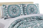  3pc King cal King Quilted Bedspread Set Floral Bedding Turquoise Navy Blue 