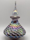 Vintage Iridescent Art Glass Perfume Bottle Pulled Feather W Stopper 