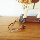 Horse Pull Toy 11  Distressed White Red  Wheeled Wooden Red Attached Rope Vtg