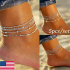 5pcs 925 Silver Ankle Bracelet Foot Chain Women Beach Anklet Jewelry Gift Us