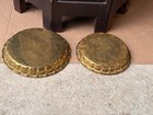 Vintage Middle Eastern Chased Brass Dishes 7  6  Calligraphy Trays 2pc Lot