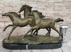 Rare Thoroughbred Equestrian Art 3 Horses Playing Bronze Marble Statue Sculpture