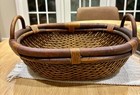 Antique Chinese Willow Rice Grain Basket Vintage Woven Rattan Bentwood Handle