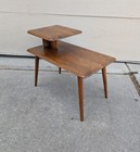 Vintage Mid Century Modern Walnut Wood 2-tier Step End Sculptural Table R49