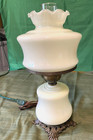 Vintage White Floral Glass And Metal Hurricane Desk Night Light Table Lamp