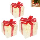 3pc Christmas Home Decoration Glowing Gift Box With Bow Xmas Ornament Warm Light