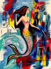 Original Mermaid Ocean Art 16x12 Canvas Colorful Neo Expressionist Painting