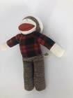 Dan Dee Sock Monkey Plush Stuffed Animal Winter Plaid Sweater Hat Toy Red White