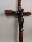 Vintage 14  X 8  Wall Crucifix Metal Body Wooden Cross Jesus Christ Catholic 