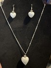 Necklace   Earrings Set Glass White Swirl Heart Shapes