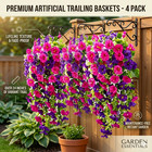 4pcs Artificial Morning Glory Vines Uv Resistant Hanging Flowers Outdoor Decor