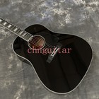 Custom J45 Black Acoustic Electric Guitar Black Solid Spruce Top Ebony Big Gold