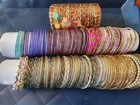 Large Lot Indian Glass Bangle Bracelets Sparkly Colorful Glitter Celebration