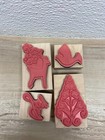 2009 Set Of 4 Christmas Wood Mounted Rubber Stamps