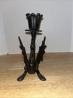 Antique Vtg Black Gothic Cast Iron Winged Griffin Dragon Candle Holder Figurine