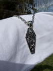 Silver Gothic Coffin Skull Amulet Pendant Necklace  Metal Cable Chain