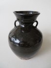 Rare Chinese Henan Dark Brown Glazed Vase With Old Wood Stand----- Song   Jin