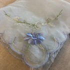 Vintage Wedding Handkerchief Something Blue Floral Embroidery Scalloped Edge