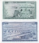 Kenya Set 2 Pcs 10 20 Shillings 1973 1974 P 7 E P 8 D Unc