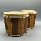 Vintage Wooden Bongo Hand Drums Set Instrument Wood Made In Mexico