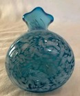 Art Glass Vase Blue   White Swirl Ruffled Top 7   