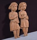 12  Pair Of French Antique Solid Oak Wood Highly Carved Figures Trim Pillars