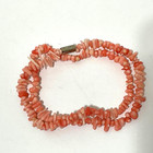 Vtg Peach Coral Small Branch Nugget Beaded Necklace Bracelet   Gift Earrings 925