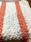 Crochet Afghan Handmade Baby Blanket Pink  White 34 x40  Very Soft Striped