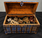 Indian Blue Wooden Treasure Chest Distressed Storage Trunk Metal Bound Box