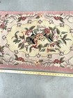 Antique Rug Carpet Scatter Hooked Cotton Pink Green Floral 24x48 Original 1940 