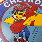 Vintage Chevron Gasoline Sign - Airplane Cartoon Aviation Gas Ad Porcelain Sign