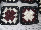    20-5  Crocheted Granny Squares 4 Afghan  Afghans  Burgandy  White  Black