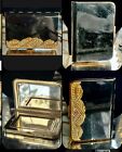 Vintage Gold   Black Lentheric Enamel Powder Compact Makeup Case Rare Accessory