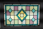 Beautiful Geometric Midsize Old English Leaded Stained Glass Window 29 x 20 