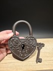 Ok Antique Victorian Style Cast Iron Heart Bridge Padlock Lock   Key