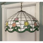 Vintage Stained Slag Glass Lamp Shade Tulip Floral Hanging Swag 20  Large