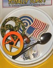Totally Wooden Tops Wood Top Lot Set Toy Spinning Plastic Tray American Flag Ta2