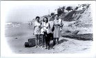 C1940s Three Women Great Dane Beach Coast Ocean Houses Cliff Snapshot Photo Vtg