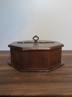 Vintage Wooden Octagon Jewelry Box Trinket Keepsake Storage Case Ornate Handle