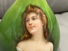 Vintage Antique German Green   Gold Porcelain Portrait Vase Woman After Asti