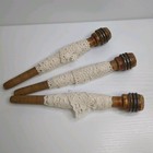 Vintage Farmhouse Wooden Sewing Thread Industrial Spools Bobbins With Lace Set 3