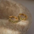 Gold Peridot Hoop Earrings   Dainty Green Huggie 14k Yellow Gold Plated