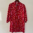 Cruz Kimono Robe Top Womans Medium Japanese Women Floral Red 3 4 Sleeve No Belt