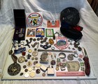 Junk Drawer Lot Vintage Military Pins Patches Cards Knife Zippo Badge Coins