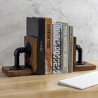 Industrial-style Pipe   Rustic Wood Tabletop Bookends  Set Of 2