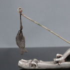 Rare Old Chinese Tibet Silver Hand Carved Fisherman   His Bamboo Raft Statue