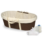 Woven Moses Changing Basket - Portable Baby Diaper Station With Pad  Liner  And