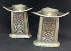 Haugrud Norway Vintage Viking Design Triangle Pewter Candle Holders Set Of 2- 4 