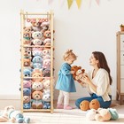 Stuffed Animal Storage - Tall Natural Pine Wood Toy Organizer With Elastic C   