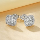 14k White Gold Plated Iced Out Square Stud Earrings